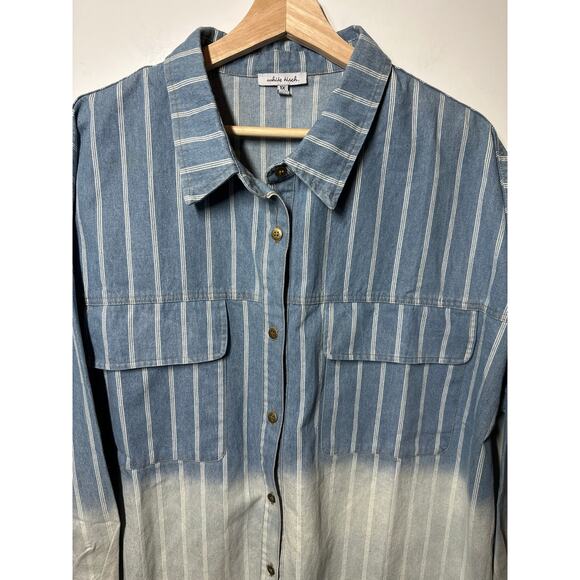 White Birch Denim Perfection Can't Be Tamed Button Down Shacket Tunic Ombre 1X - Picture 3 of 13